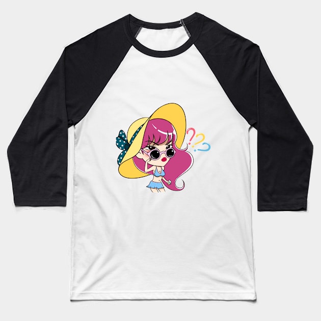 PURPLE HAIR GIRL EMOTION CARTOON Baseball T-Shirt by skstring